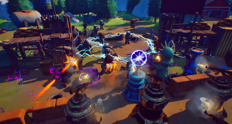Automated turrets defending a base from enemies
