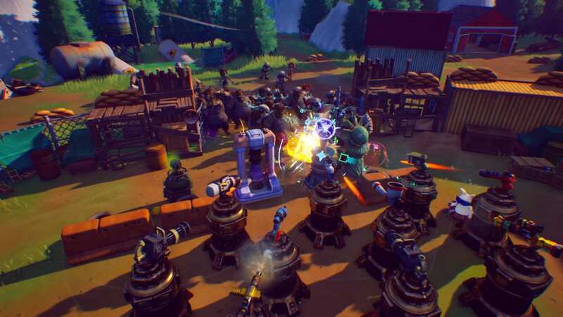 Escape From Cluckov 2 screenshot showing base defenses fighting incoming enemies